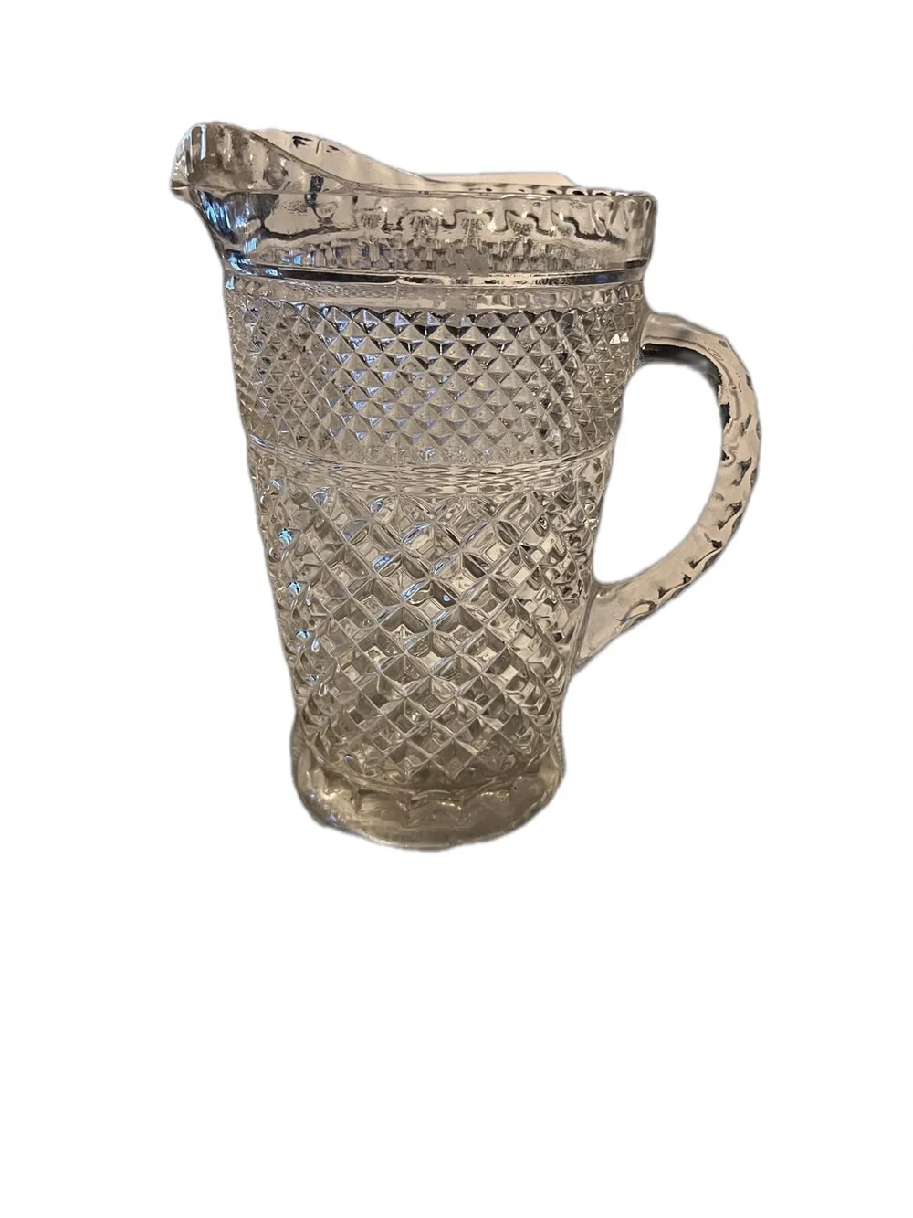 Vintage Anchor Hocking Wexford Glass Pitcher-64oz Diamond Mid-Century Modern